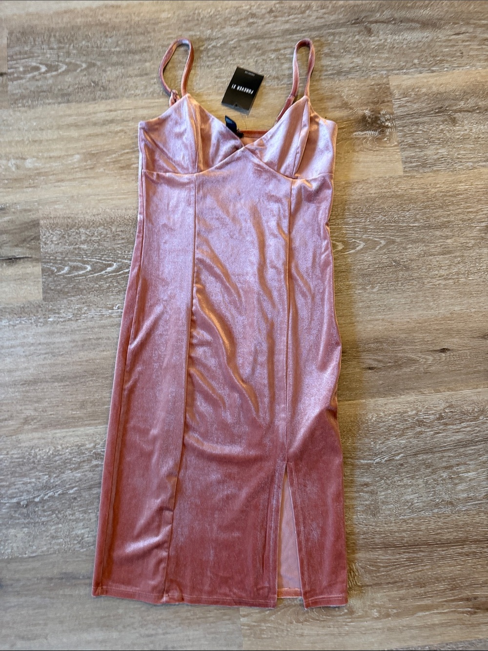 Blush Pink Velvet Midi Slip Dress with Front Slit